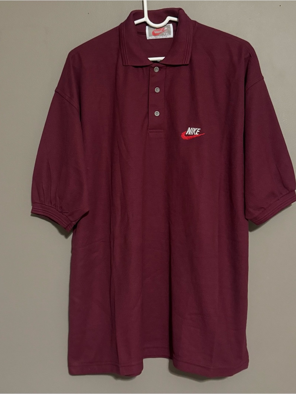 Vintage 80/90s NIKE Gray Tag Burgundy Short Sleeve Polo Shirt Made In USA 2XL